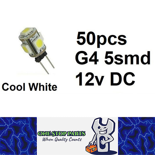 50 x G4 12V 5smd Cool White Boat Camper 5050 RV Jayco Light Bulb Lamp (50pcs)