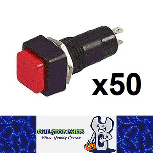 50 x RED PUSH BUTTON ON/OFF SWITCH 12V 3AMP SMALL WITH SQUARE HEAD