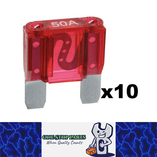 10 x RED 50 AMP MAXI BLADE FUSES 50AMP 10PCS FREE DELIVERY BULK BUY