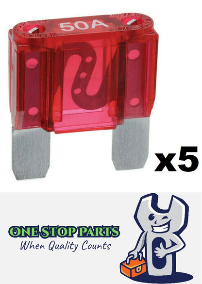 5 x RED 50 AMP MAXI BLADE FUSES 50AMP 5PCS FREE DELIVERY BULK BUY