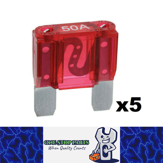 5 x RED 50 AMP MAXI BLADE FUSES 50AMP 5PCS FREE DELIVERY BULK BUY