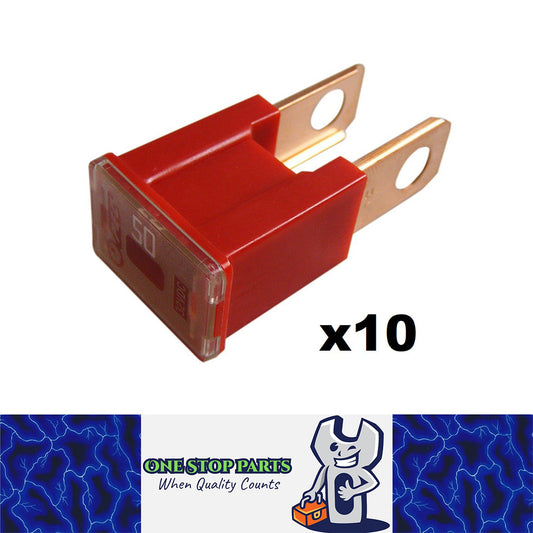 10 x RED 50 AMP SLOW BLOW MALE FUSE BLOCK 50AMP FUSE FREE DELIVERY BULK BUY