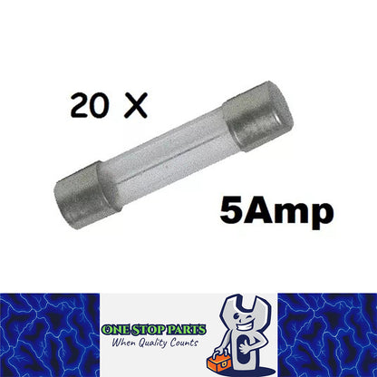 20 x 5AMP GLASS FUSES VINTAGE CAR GLASS FUSES 32MM X 6MM 5AMP GLASS FUSES 20PCS