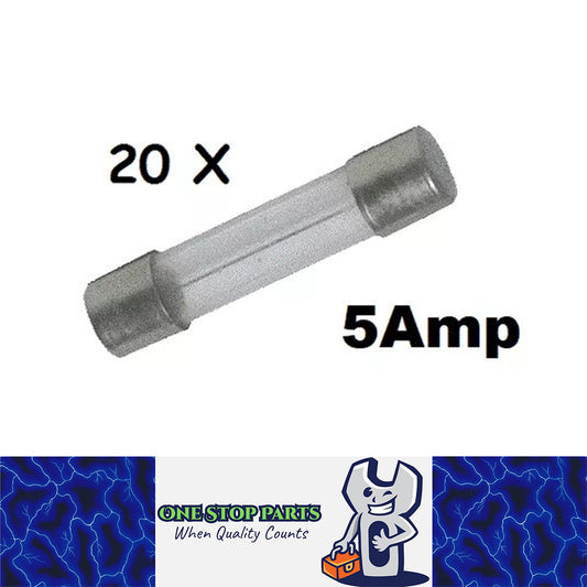 20 x 5AMP GLASS FUSES VINTAGE CAR GLASS FUSES 32MM X 6MM 5AMP GLASS FUSES 20PCS