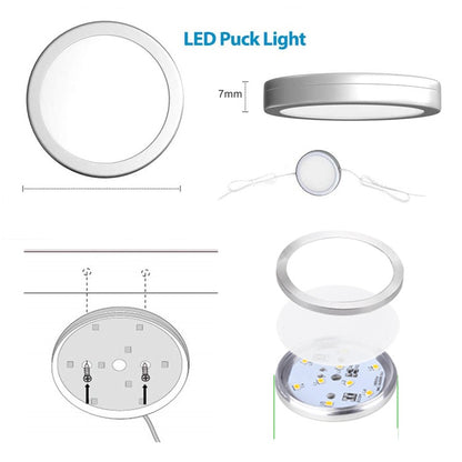 2 x 12V 60MM ROUND PUCK LIGHT THIN SURFACE MOUNT WARM WHITE (NO SWITCH STYLE)