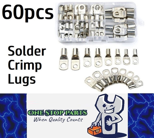 60 x Assorted Solder Crimp eye terminals Lugs 6mm and 8mm eye terminals (60pcs)