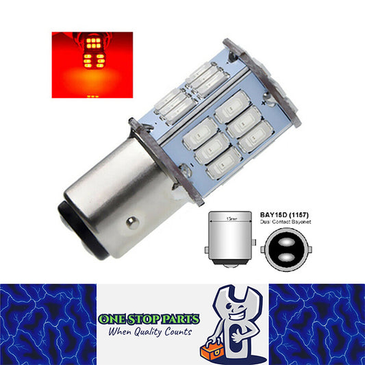 1PC BRIGHT 6v RED BAY15D 1157 30 SMD STOP/TAIL LED GLOBE 300LM/600LM STOP / TAIL
