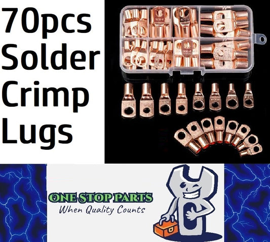 70 x Assorted Tinned Copper Solder Crimp eye terminals Lugs 6mm 8mm (70pcs)