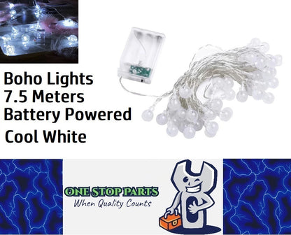 7.5m Cool White 50 Crystal Ball Garland String Lights AA Battery operated
