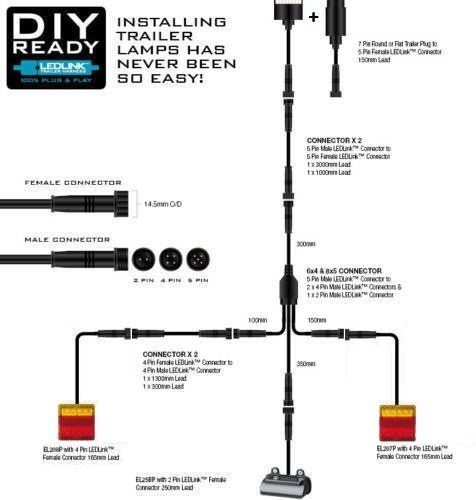 8x5 12v TRAILER LED WIRE KIT EASY TO INSTALL PLUG & PLAY WIRING SQUARE LED LAMPS