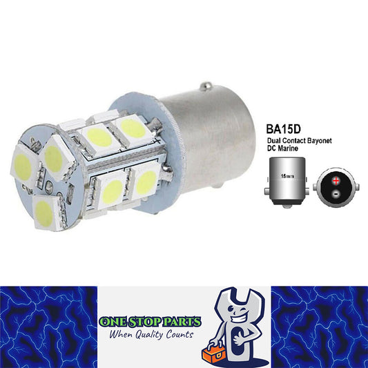 1PC 12v BA15D 13 SMD COOL WHITE 150 LUMENS LED GLOBE FOR CARAVAN AND MARINE ETC