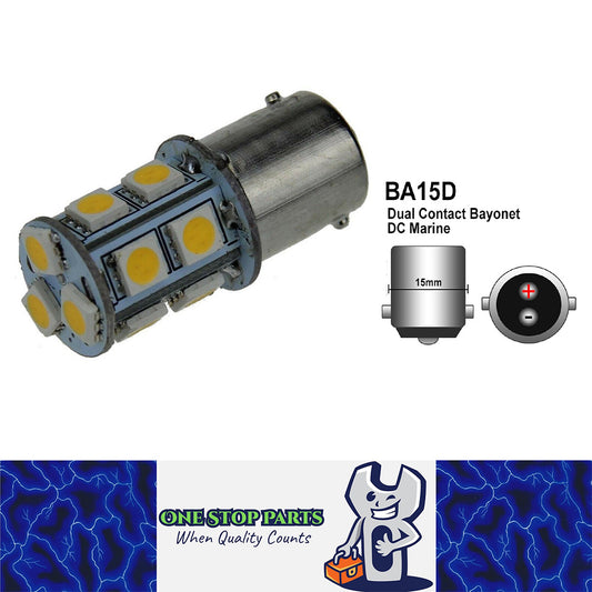 1PC 12v BA15D 13 SMD WARM WHITE 150 LUMENS LED GLOBE FOR CARAVAN AND MARINE ETC