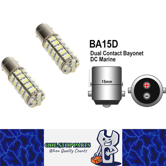2 X BA15D 12V 68 SMD WARM WHITE 578 LUMENS CARAVAN CAR BIKE BOAT LED GLOBE 2PCS