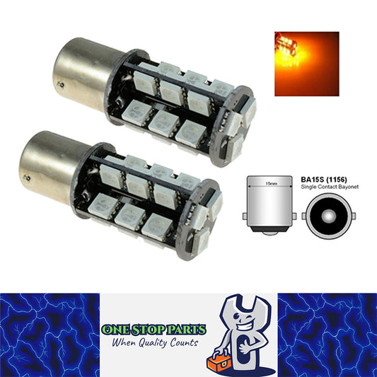 2 X BA15S 12V 27 SMD CANBUS 400LM AMBER CARAVAN CAR BIKE BOAT LED GLOBE 2PC