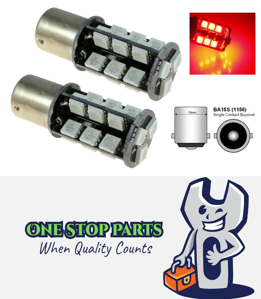2 X BA15S 12V 27 SMD CANBUS 400LM RED CARAVAN CAR BIKE BOAT LED GLOBE 2PC