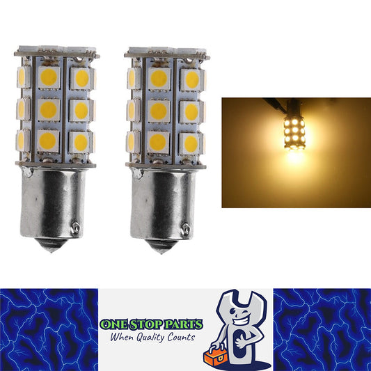 2 x 12V LED BA15S LIGHT GLOBE 400LM WARM WHITE 27 SMD 5050 Caravan Car RVs 2PCS