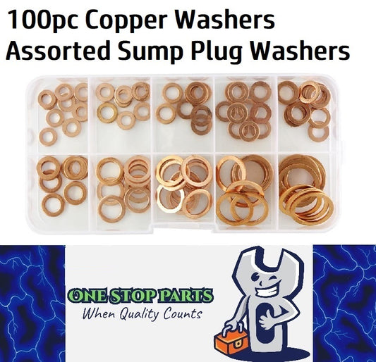100 Copper Washer Gasket Nut And Bolt Set Flat Ring Seal Assortment Kit (100pcs)