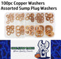 100 Copper Washer Gasket Nut And Bolt Set Flat Ring Seal Assortment Kit (100pcs)