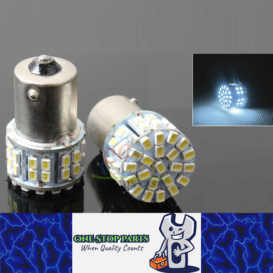 2 X BA15S COOL WHITE 1156 12V 50 SMD 150 LUMENS IDEAL FOR PARKERS