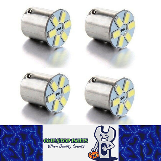 4 X BA15S 12V 6 SMD COOL WHITE 60 LUMENS CARAVAN CAR BIKE BOAT LED GLOBE 4PCS