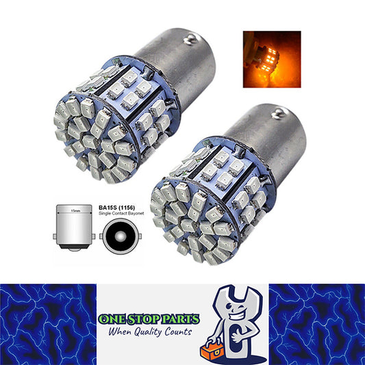 2 X BA15S AMBER 1156 12V 50 SMD 150 LUMENS IDEAL FOR COMPACT LAMPS