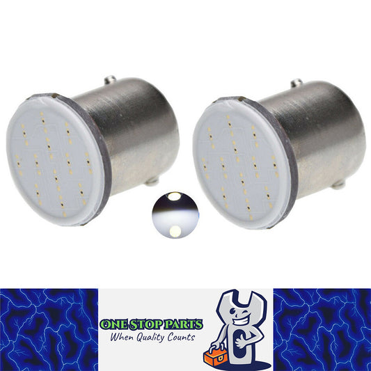 2 X BA15S COOL WHITE 12V COB 100 LUMENS 1156 WHITE COB FLAT FACE LED GLOBE 2PCS