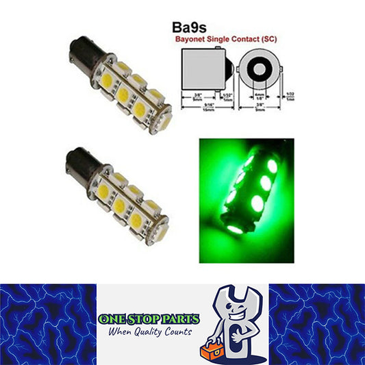 2 x 12v GREEN BA9S 13 SMD 5050 360 DEGREE LIGHT 160LM 38MM X 12MM BA9S LED