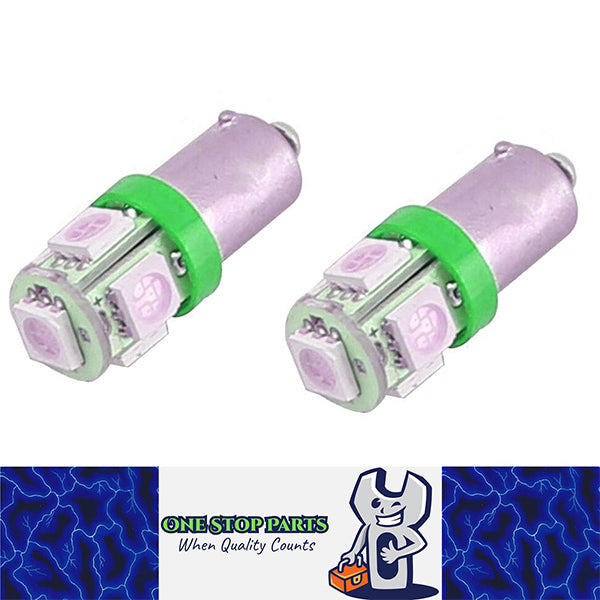2 X GREEN 12v BA9S 5 SMD 360 DEGREE LIGHT 88LM CANBUS FOR PARKERS OR DASH