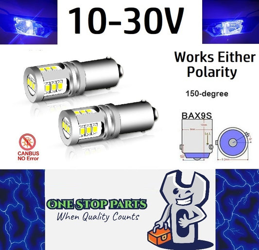 2 x Blue BAX9S 10-30v 15smd error free, Canbus non polarity Blue (2pcs)