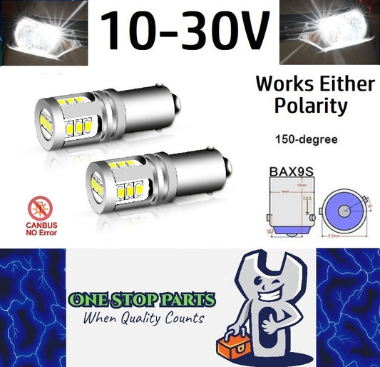 2 x Cool White BAX9S 10-30v 15smd error free, Canbus non polarity White (2pcs)