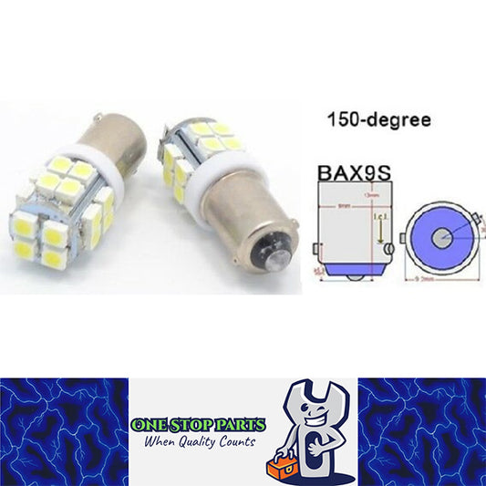 2PCS 12v BAX9S 20 SMD H6W 150LM COOL WHITE 6000K 150 DEG BASE PINS