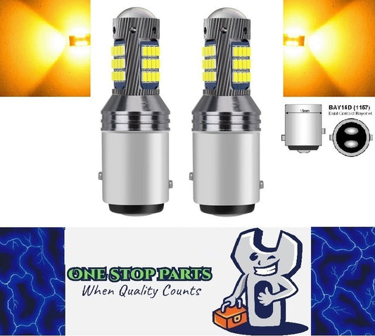 2 x Yellow BAY15D 1157 42smd Super Bright Dual Brightness LED Globes Pair (2pcs)