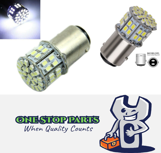 PAIR WHITE BAY15D 1157 12V 50 SMD STOP/TAIL LED GLOBES 140LM/300LM STOP / TAIL