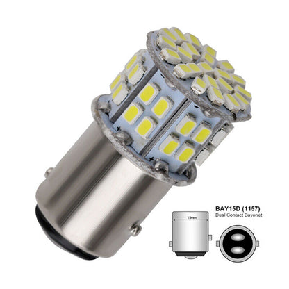 PAIR WHITE BAY15D 1157 12V 50 SMD STOP/TAIL LED GLOBES 140LM/300LM STOP / TAIL