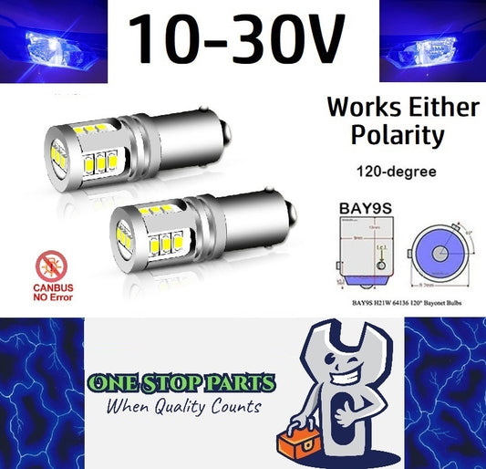 2 x Blue BAY9S 10-30v 15smd error free, Canbus non polarity Blue (2pcs)