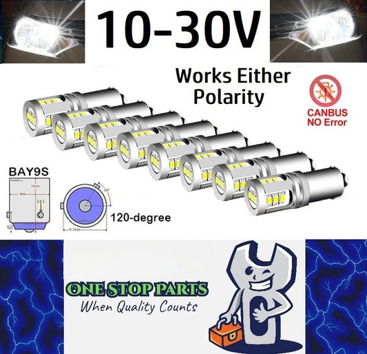 10 x Cool White BAY9S 10-30v 15smd error free, Canbus non polarity White (10pcs)