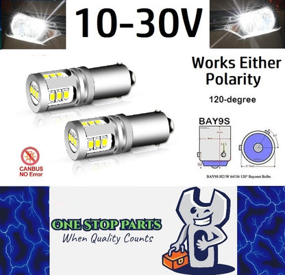 2 x Cool White BAY9S 10-30v 15smd error free, Canbus non polarity White (2pcs)