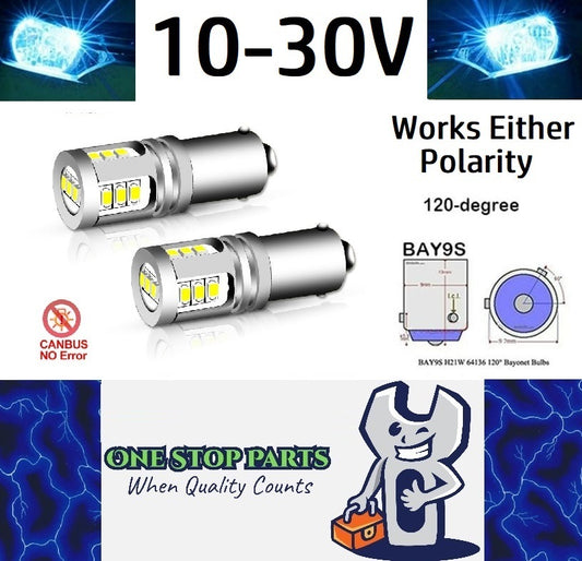 2 x Ice Blue BAY9S 10-30v 15smd error free, Canbus non polarity Ice Blue (2pcs)