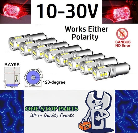 10 x Red BAY9S 10-30v 15smd error free, Canbus non polarity Red (10pcs)
