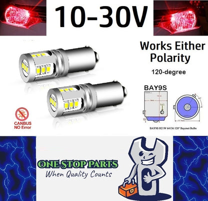 2 x Red BAY9S 10-30v 15smd error free, Canbus non polarity Red (2pcs)