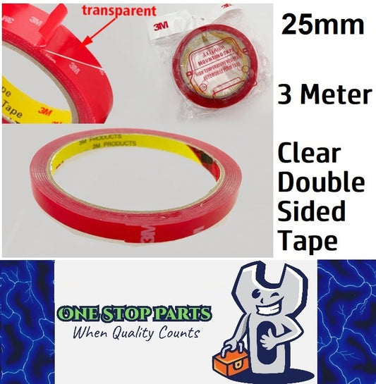 3M Clear Tape 25mm Double Sided Tape 3 Meter Roll x 0.8mm Thick Transparent (3m)