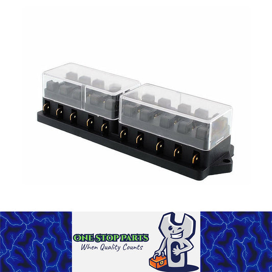 1pc 10 WAY FUSE HOLDER BLOCK TAKES 10 X STANDARD BLADE FUSES 12v / 24v