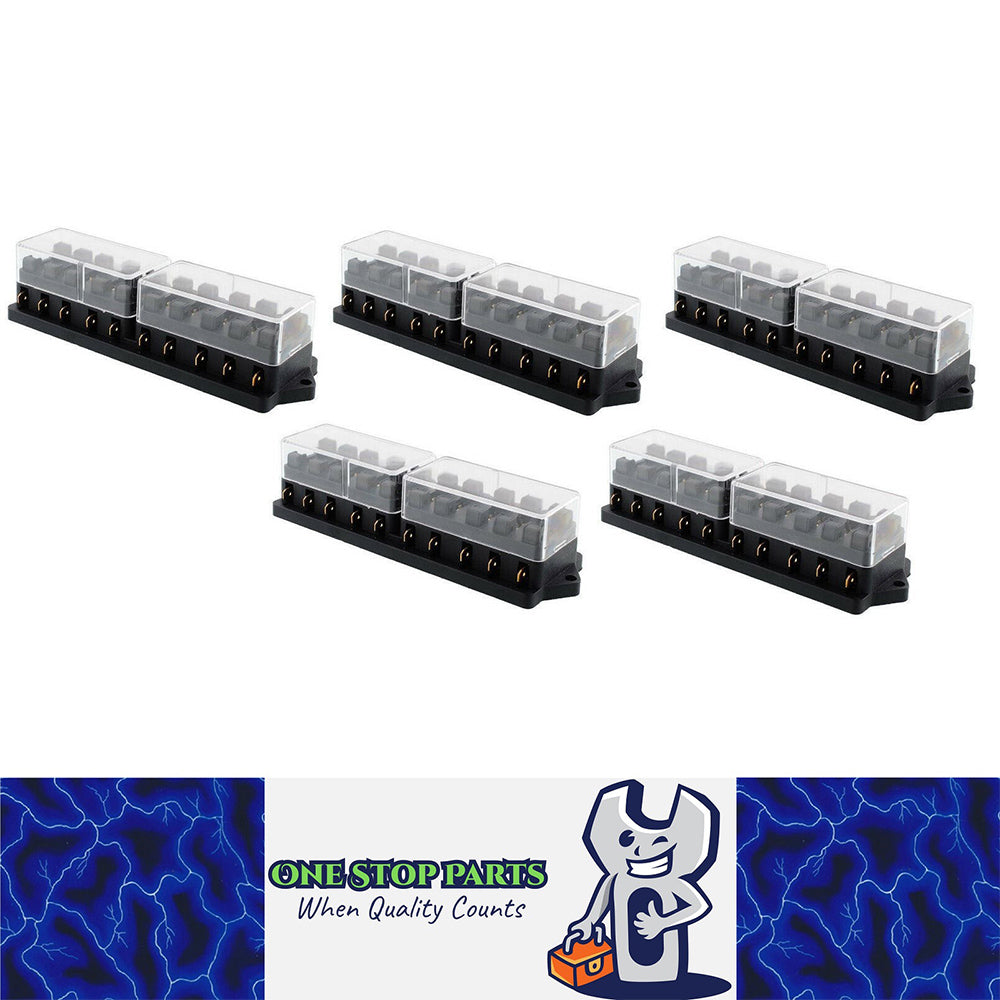 5 X STANDARD BLADE GANG FUSE HOLDER BLOCK TAKES 10 X STANDARD BLADE FUSES