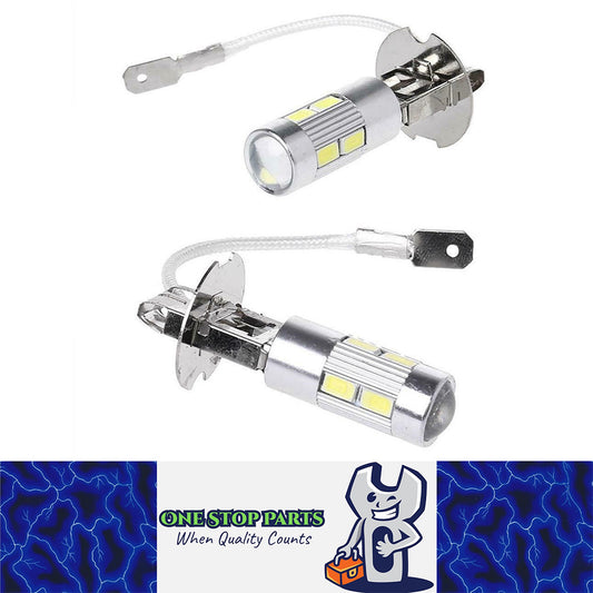 2 x 12v H3 10SMD 5630 LED 350 Lumens LED GLOBES 6000K COOL WHITE PAIR