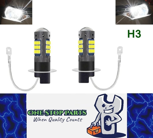 2 x H3 LED SMD Super Bright White Fog Light Globes 12v Fog Light Globes (Pair)