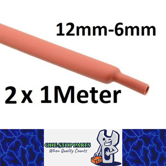 2 X 1 METER LENGTHS RED 12MM HEAT SHRINK 2:1 TO 6MM 2 METERS TOTAL RED