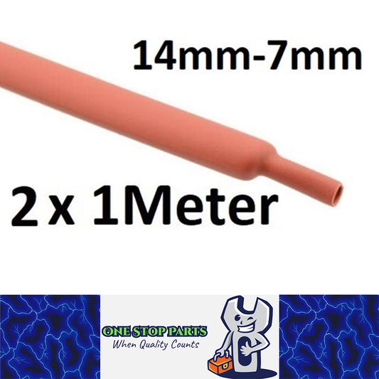 2 X 1 METER LENGTHS RED 14MM HEAT SHRINK 2:1 TO 7MM 2 METERS TOTAL RED