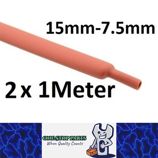2 X 1 METER LENGTHS RED 15MM HEAT SHRINK 2:1 TO 7.5MM 2 METERS TOTAL RED
