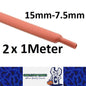 2 X 1 METER LENGTHS RED 15MM HEAT SHRINK 2:1 TO 7.5MM 2 METERS TOTAL RED