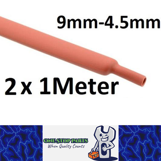 2 X 1 METER LENGTHS RED 9MM HEAT SHRINK 2:1 TO 4.5MM 2 METERS TOTAL RED